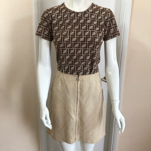 Fendi Dresses & Skirts - Fendi Vintage Skirt Beige Zucca Monogram Rare